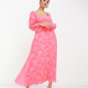 ASOS design sweetheart neckline burnout pleated midi dress in pink dress
